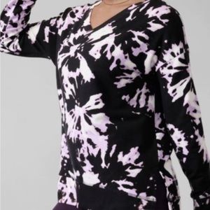 Athleta coaster luxe purple black tie dye print pullover casual sweatshirt Sz XS